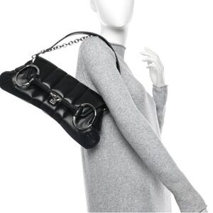 Gucci Horsebit 1955 Matelassé Black Leather Maxi Clutch Chain Shoulder Bag